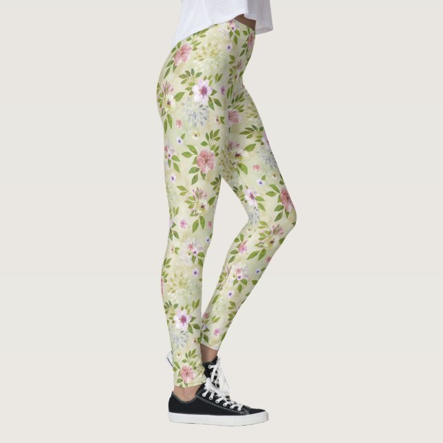 Vattenfärgsblommor sömlösa mönster II + din idé Leggings (Höger)