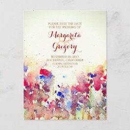 Vattenfärgsblommor sparar datumvykort meddelande vykort