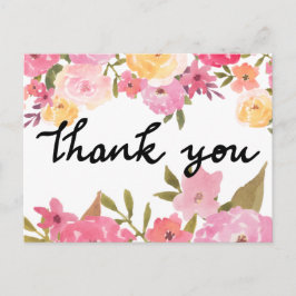 Vattenfärgsblommor Tack Bröllop typografi Vykort