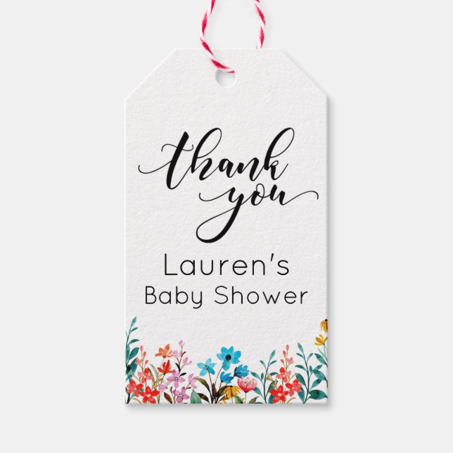 Vattenfärgsblommor, Tack Presentetikett (Framsidan)