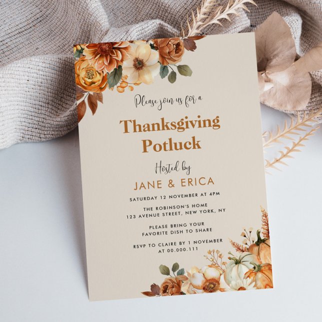 Vattenfärgsblommor thanksgiving potluck inbjudningar (Skapare uppladdad)