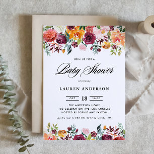 Vattenfärgsblommor trädgårdsbabyskor för höstblomm inbjudningar