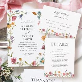 Vattenfärgsblommor Vild Flowers Blommigt Bröllop Inbjudningar