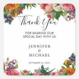 Vattenfärgsblommor vintage Bröllop Tack Favoriter Fyrkantigt Klistermärke