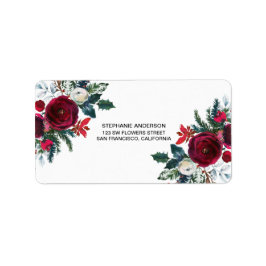 Vattenfärgsblommor Winter Burgundy Flowers Adressetikett