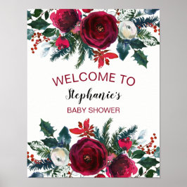 Vattenfärgsblommor Winter Burgundy Flowers Poster