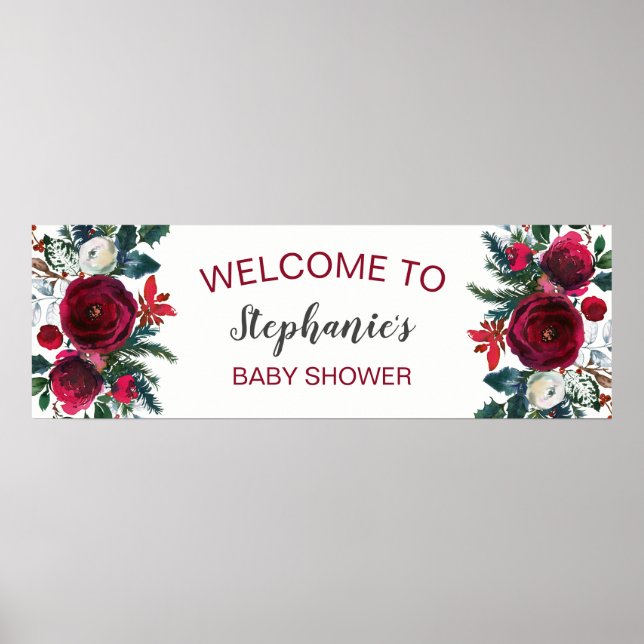 Vattenfärgsblommor Winter Burgundy Flowers Poster (Framsidan)