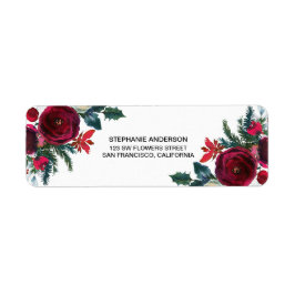 Vattenfärgsblommor Winter Burgundy Flowers Returadress Etikett