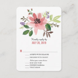 Vattenfärgsblomning Rosa | BRÖLLOP OSA Kort