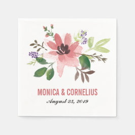 Vattenfärgsblomning Rosa | Bröllopmottagning Pappersservett