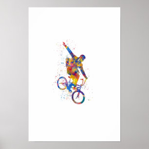 Vattenfärgsbmx-rider Poster