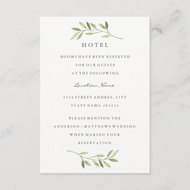 Vattenfärgsboende i Grönt Löv Bröllop Hotel-boende Tilläggskort (Framsida)
