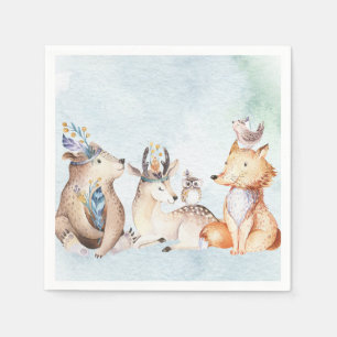 Vattenfärgsboho Bear Rustic Animals Baby Shower Pappersservett