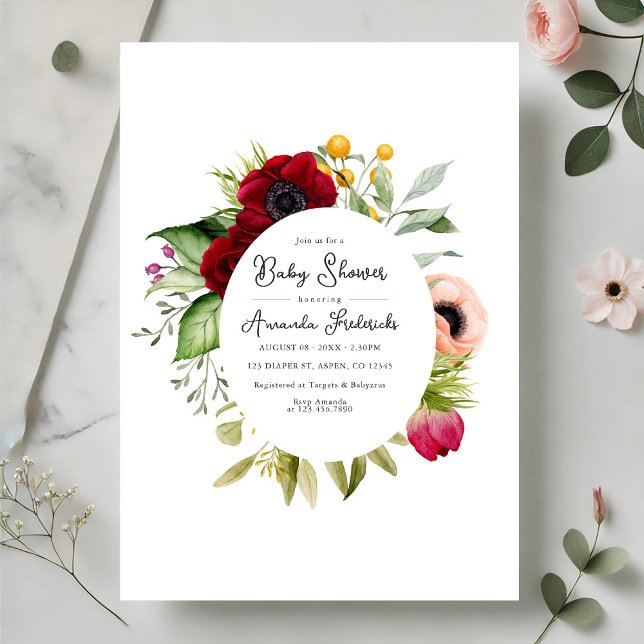 Vattenfärgsboho Blommigt Baby Shower Inbjudningar (Watercolor Boho Floral Baby Shower Invitation)