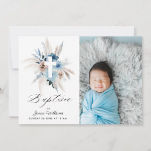 vattenfärgsboho blommigtar Baptism fotoinbjudan Inbjudningar