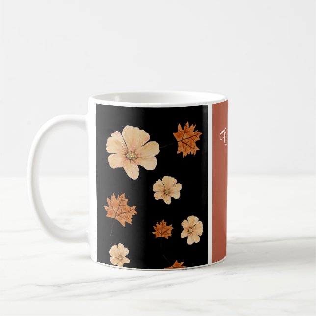 vattenfärgsboho bränd blommigt orange bröllop kaffemugg (Vänster)