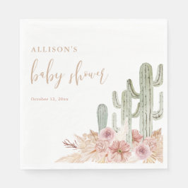Vattenfärgsboho cactus babyduschnapkins pappersservett