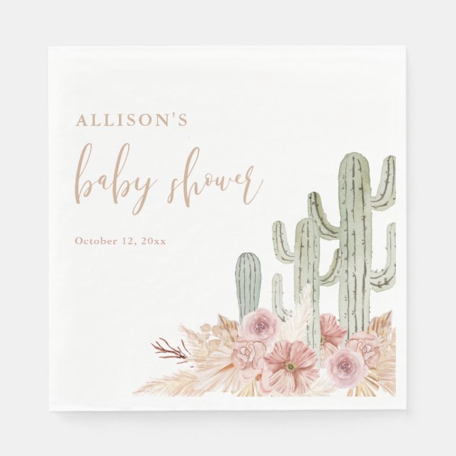 Vattenfärgsboho cactus babyduschnapkins pappersservett (Framsidan)