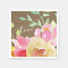 VattenfärgsBoho Flowers & Burlap Kärlek Typografi Pappersservett
