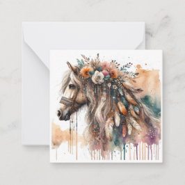 Vattenfärgsboho Horse Note Card Anteckningskort