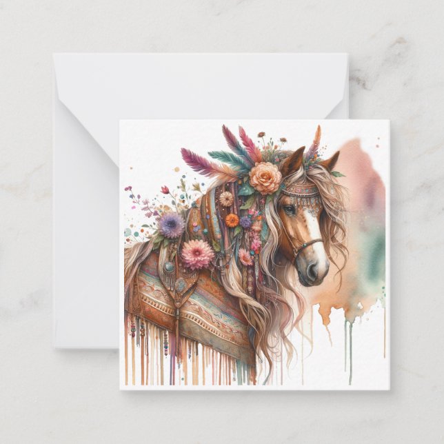 Vattenfärgsboho Horse Note Card Anteckningskort (Framsida)
