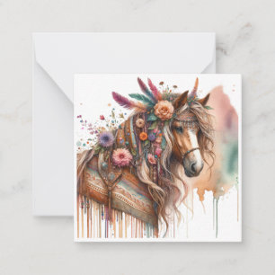Vattenfärgsboho Horse Note Card Anteckningskort