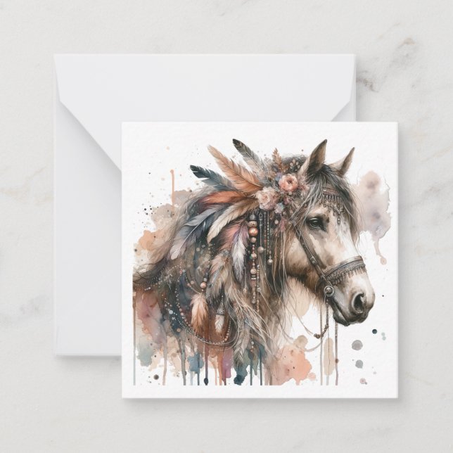 Vattenfärgsboho Horse Note Card Anteckningskort (Framsida)