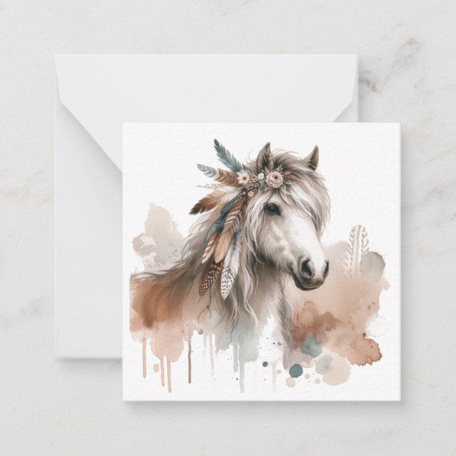 Vattenfärgsboho Horse Note Card Anteckningskort (Framsida)
