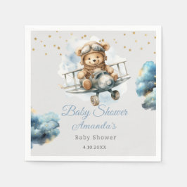 Vattenfärgsboho nalle Blue Baby dusch Pappersservett