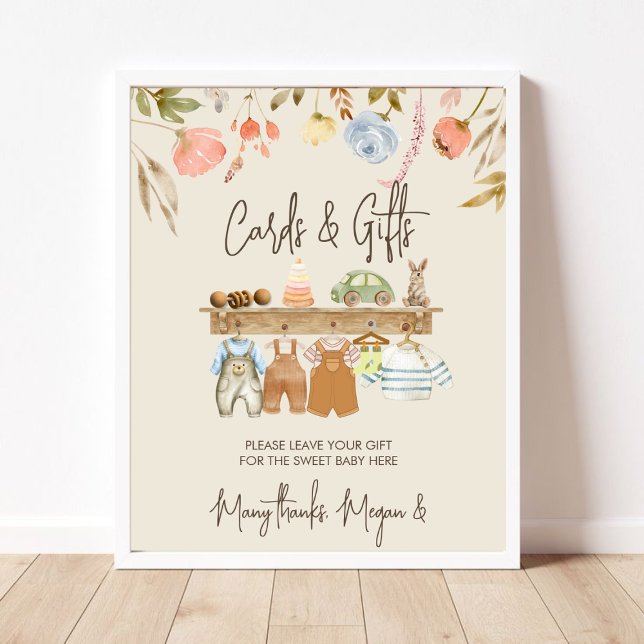 Vattenfärgsboho Nursery Baby Shower-kort och gåvor Poster (Watercolor Boho Nursery Baby Shower Cards & Gifts Poster)
