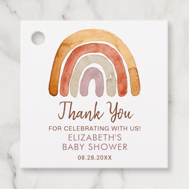 Vattenfärgsboho Rainbow Baby Shower Gåvor Etiketter (Framsida)