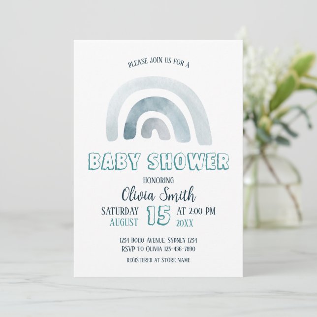 Vattenfärgsboho Rainbow Baby Shower Inbjudningar (Stående Fram)