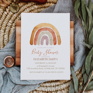 Vattenfärgsboho Rainbow Baby Shower Inbjudningar