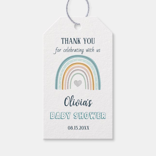 Vattenfärgsboho Rainbow Baby Shower Presentetikett (Framsidan)