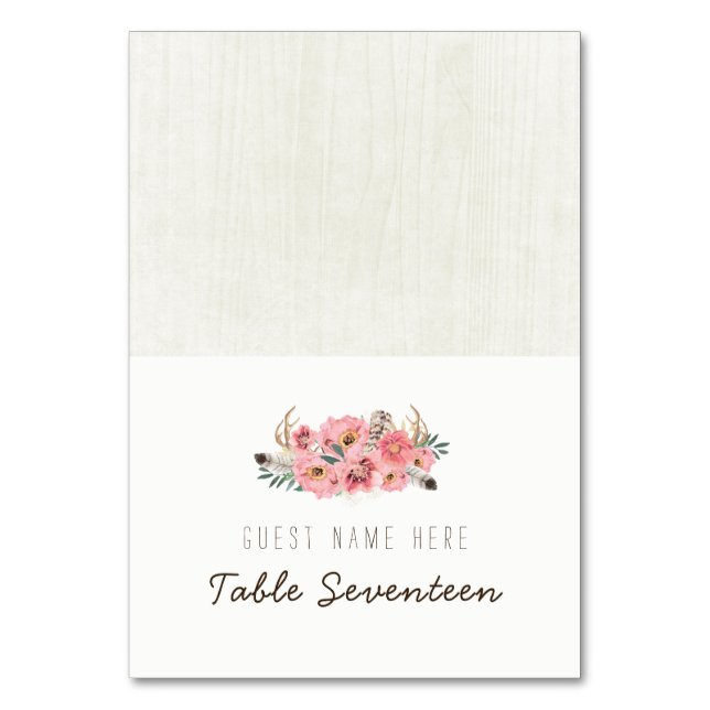 Vattenfärgsboho-stamekortskort Bordsnummer (Framsidan)