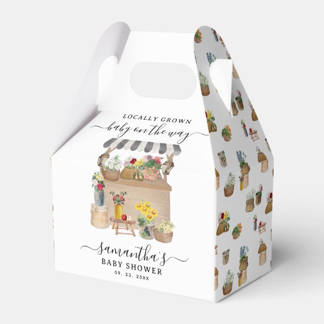 Vattenfärgsbondgårdares blommiga marknadshandlare presentaskar (Framsidan Sidan)