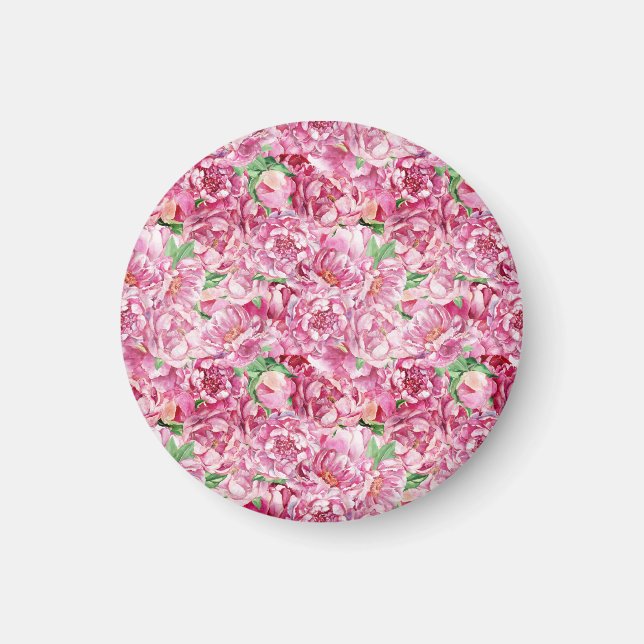 Vattenfärgsbor Rosa Peonies Magnet (Framsidan)