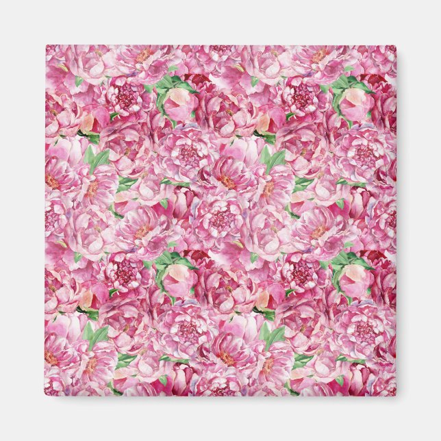 Vattenfärgsbor Rosa Peonies Magnet (Framsidan)
