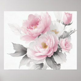 Vattenfärgsbor Rosa Peonies Poster