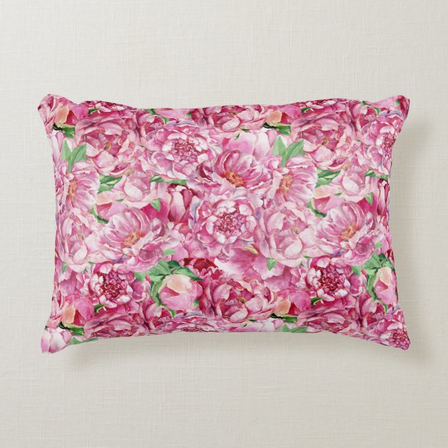 Vattenfärgsbor Rosa Peonies Prydnadskudde (Framsidan)