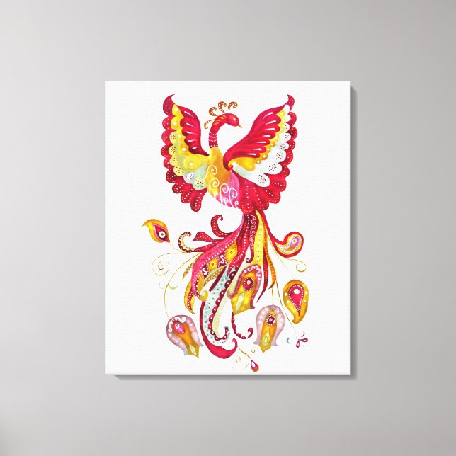 Vattenfärgsbrandfågel eller Phoenix Fantasy Creatu Canvastryck (Framsida)