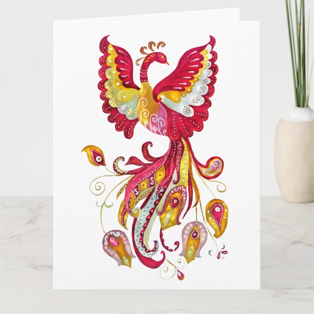Vattenfärgsbrandfågel eller Phoenix Fantasy Creatu Kort (Framsida)
