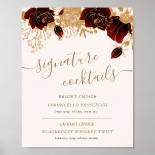Vattenfärgsbrickan Guld burgundy ro cocktail Poster
