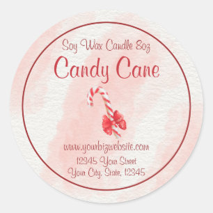 Vattenfärgsbricketikett för Candy cane-ljus Runt Klistermärke