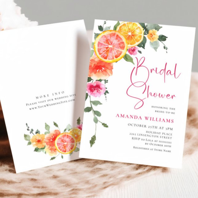 VattenfärgsBright Rosa Orange Flower Möhippa Inbjudningar (Skapare uppladdad)