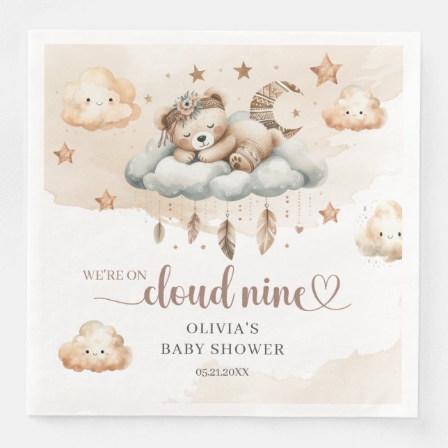 Vattenfärgsbruna elfenbensfjädrar moln 9 pappersservett (Framsida)