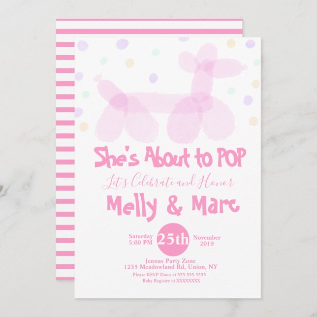 Vattenfärgsbubblor på djur, konfetti babyskor inbjudningar (Fram/baksida)