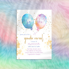 Vattenfärgsbubblor Rosa Blue Glitter Gender Reveal Inbjudningar
