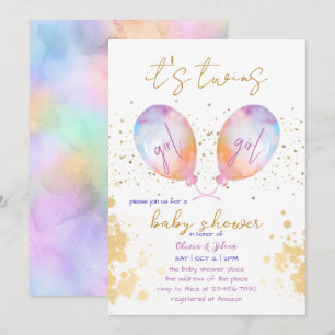 Vattenfärgsbubblor Rosa Twin Girl Baby Shower Inbjudningar