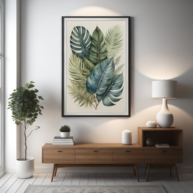 Vattenfärgsbunch av Tropical Monstera Handflatan L Poster (Skapare uppladdad)